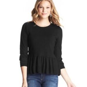 Ann Taylor LOFT Ruffle Peplum Hem Wool Blend Knit Sweater Black XS